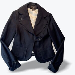 Alara Wool Blazer Jacket Cropped Lined Luxury Designer Blue Size 4 Made Turkey